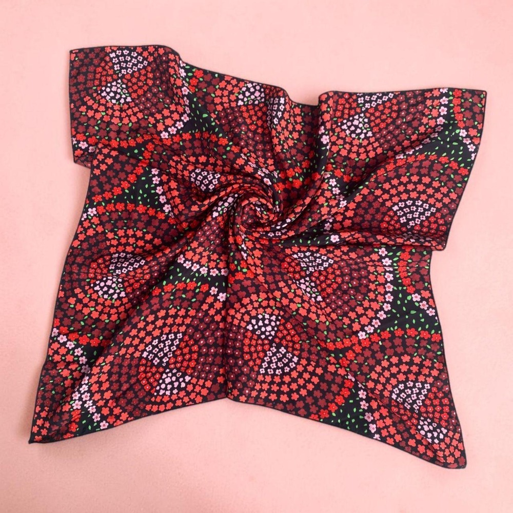 Vintage Cotton Floral Mosaic 60s 70s Inspired Scarf Mod Flower Bandana